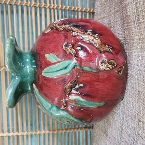 Oriental Accent Majolica Pomegranate Pottery Vase